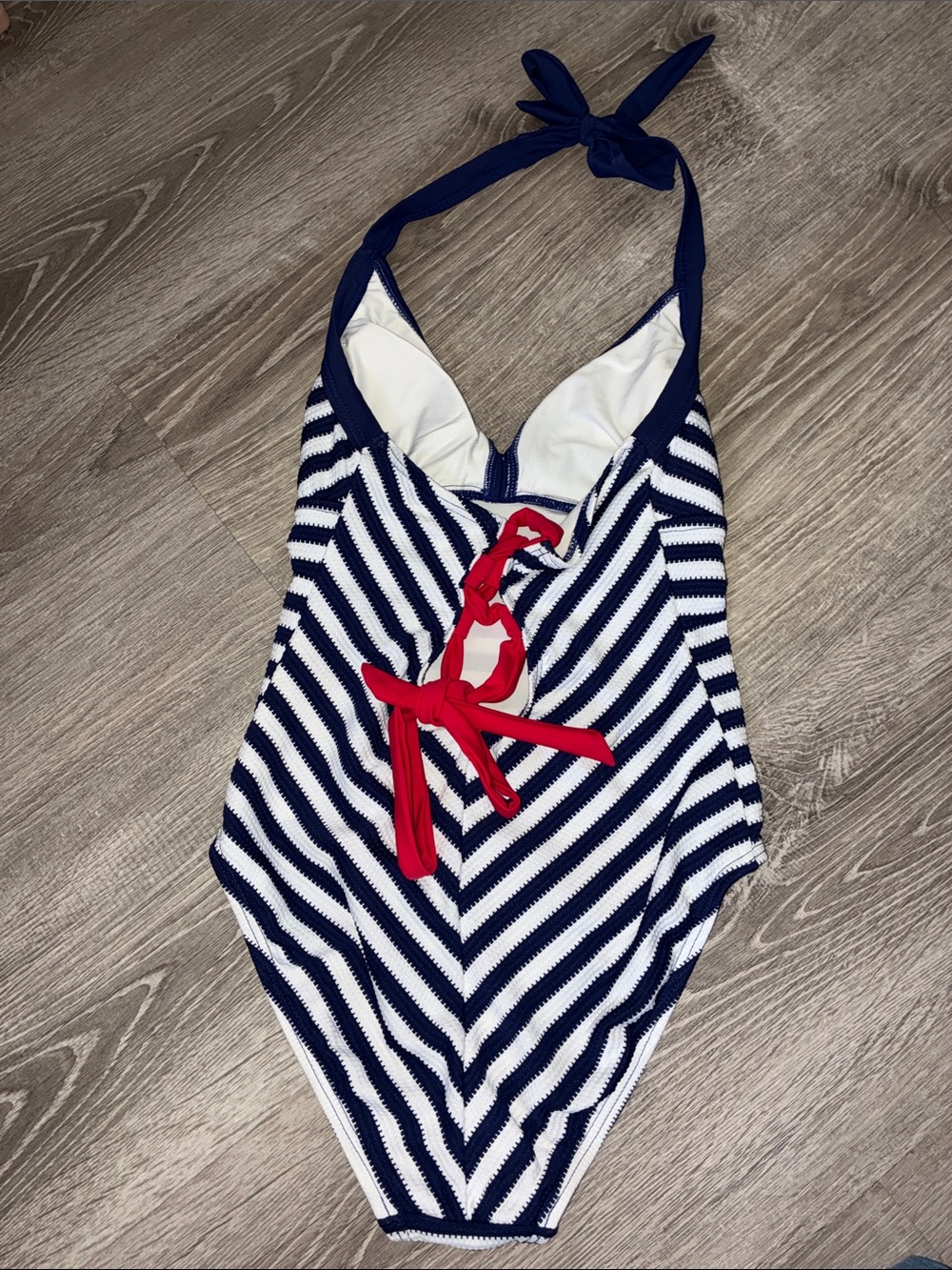 Betsey Johnson Navy and White Striped nautical Halter One-Piece Swimsuit